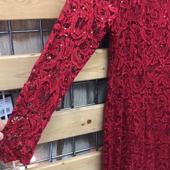 NWT,Marina Sequin Lace Long Sleeve Gown,red - Picture 11 of 15